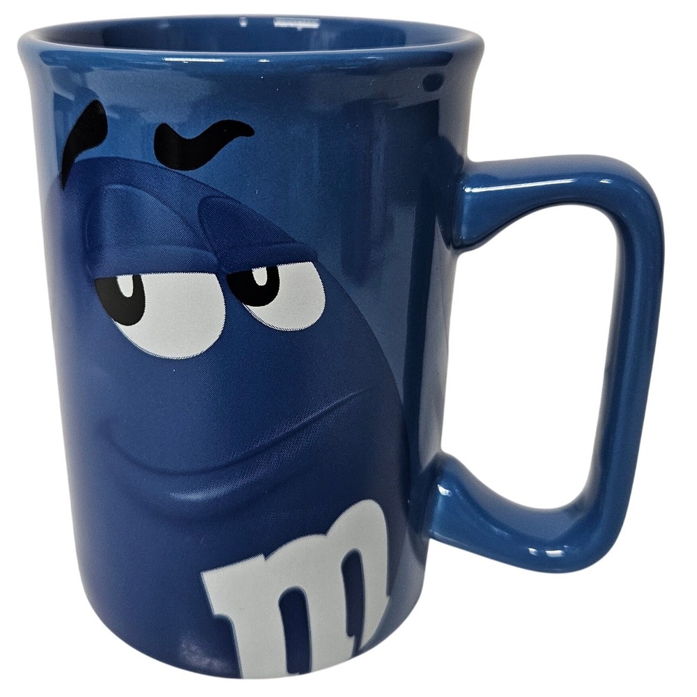M&M'S World Coffee Mug Blue Character Face Logo Ceramic 2011 Glossy